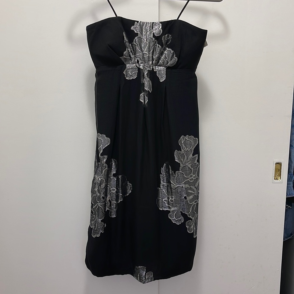 Nicole Miller Black and Silver Strapless Dress